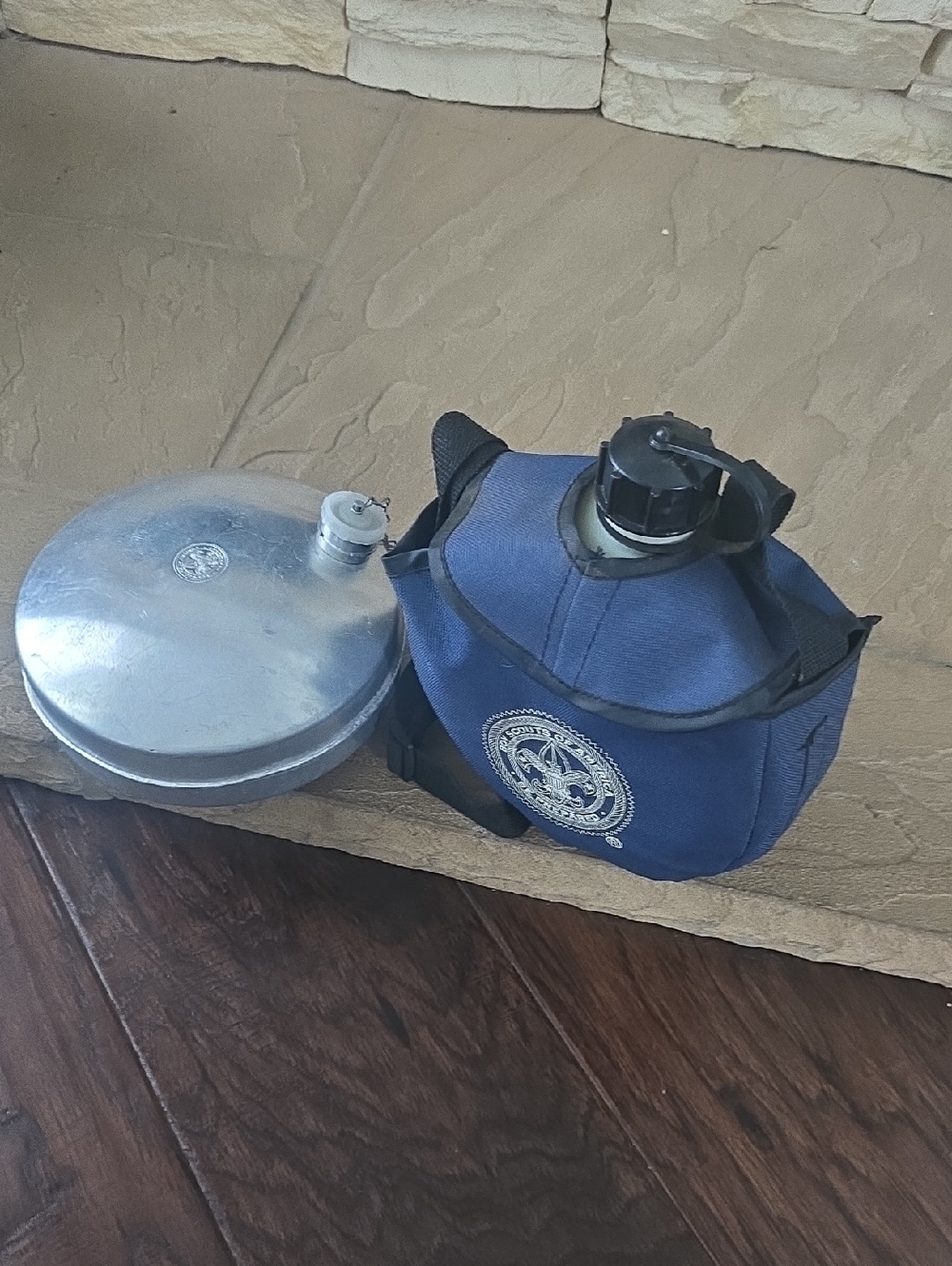 Vintage Boys Scout Of America Navy Blue Canteen with Logo Cover
